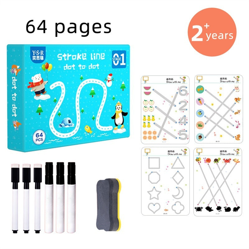 Caderno de Traço e Desenho Reutilizável Infantil (+2 anos) 
(Caderno,Apagador e Caneta)