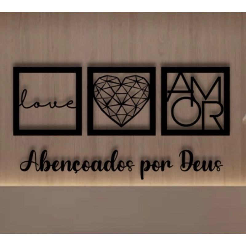 Kit Quadros Decorativos + Frase Abençoado por Deus